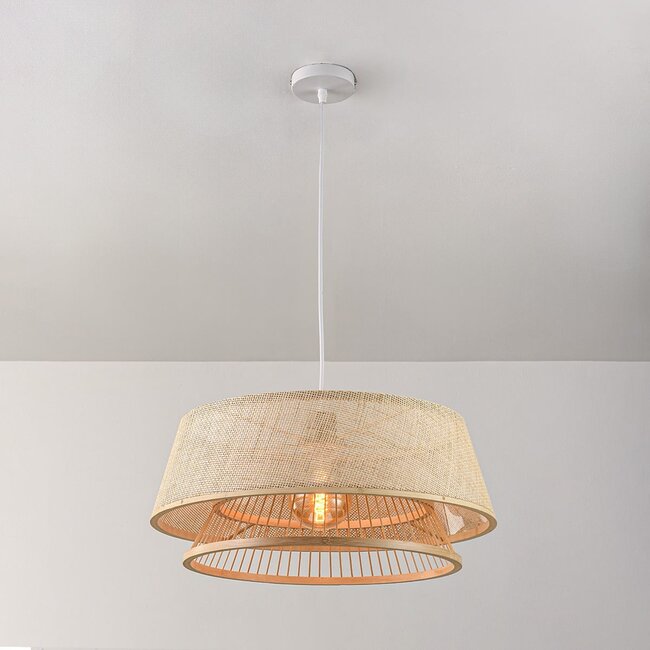 Bamboo pendant light Tovra with woven shade - natural