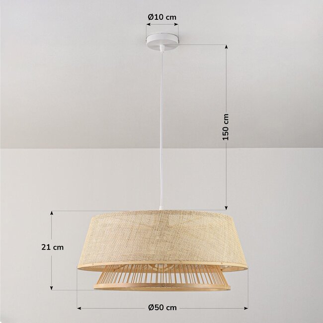 Bamboo pendant light Tovra with woven shade - natural