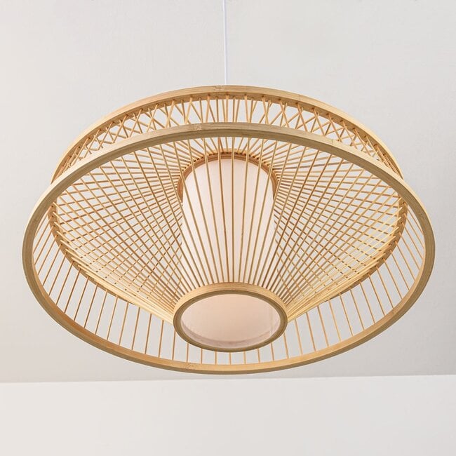 Bamboo pendant lamp Olira with diffuser in natural