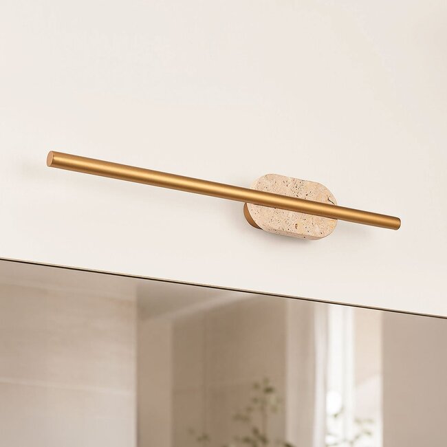 Bathroom wall light Lima with Integrated LED and travertine (natural stone) - gold