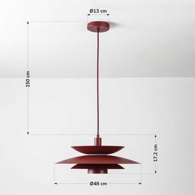 Pendant lamp Alvra in matte burgundy red