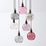 7-light pendant light Liya with coloured glass - smoked, amber and pink