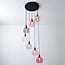 7-light pendant light Liya with coloured glass - smoked, amber and pink