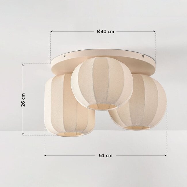 Japandi ceiling lamp Velin, 3-light