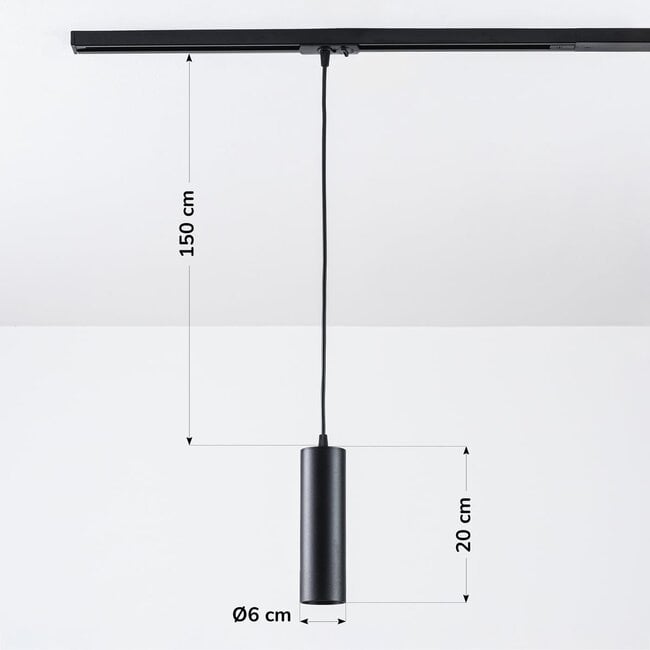 Tube pendant light 1-phase track Simon, black with fabric cable