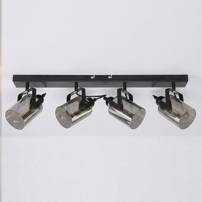 4-light ceiling light Lucie with smoked grey glass - black