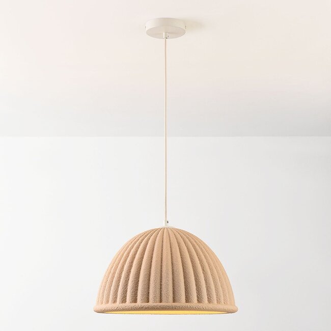 Pendant lamp Hyske with ribbed shade in sand beige
