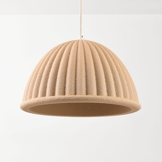 Pendant lamp Hyske with ribbed shade in sand beige