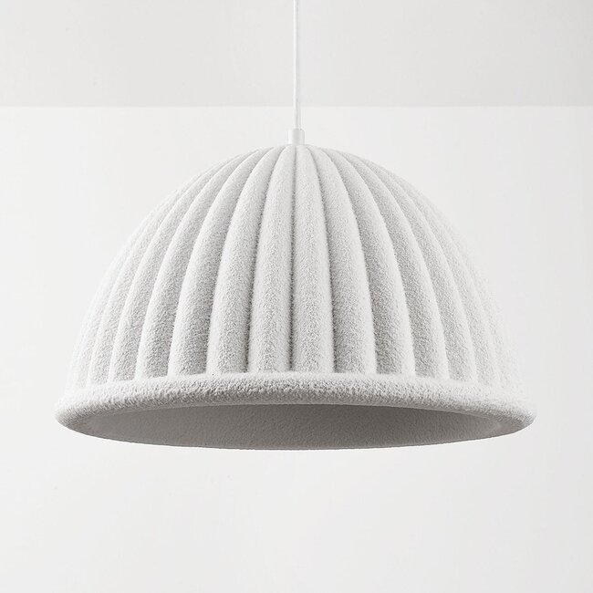 Pendant lamp Hyske with ribbed shade in white