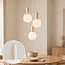 3-light pendant lamp Vesso with opal-white glass shades and travertine