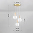 3-light pendant lamp Vesso with opal-white glass shades and travertine
