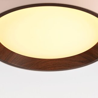 Ceiling lamp Nardia with integrated LED and 3-step dimmable Ø29 cm in beige with wood accent
