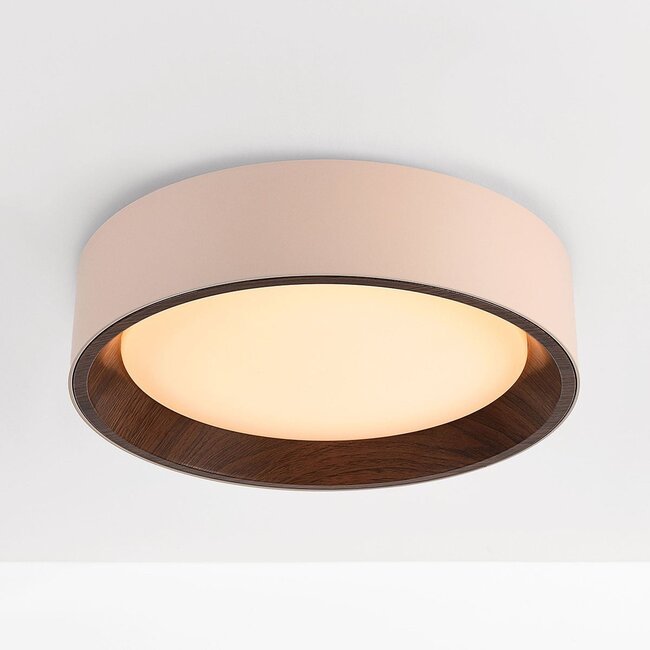 Ceiling lamp Nardia with integrated LED and 3-step dimmable Ø29 cm in beige with wood accent