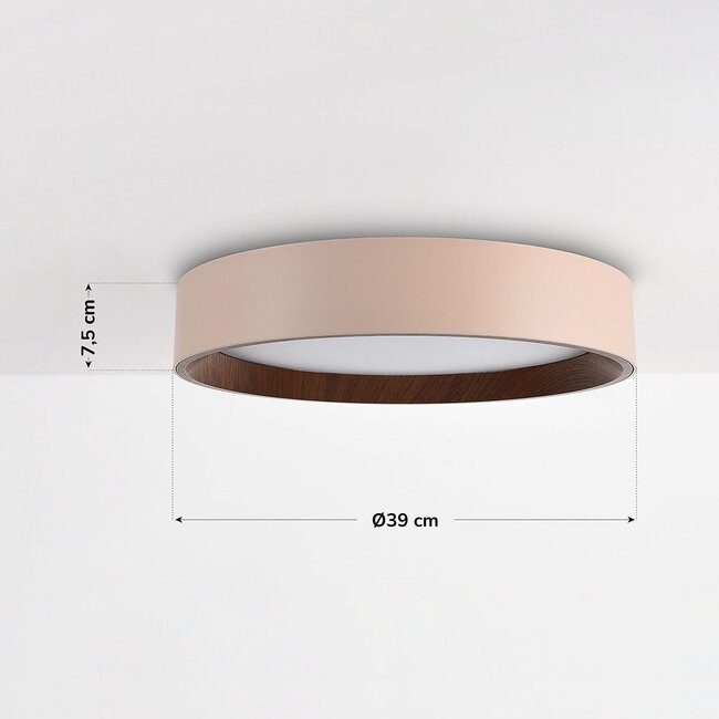 Ceiling lamp Nardia with integrated LED and 3-step dimmable Ø39 cm in beige with wood accent