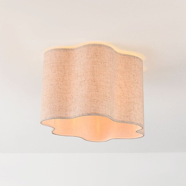 Hiru beige ceiling light with linen shade Ø40 cm