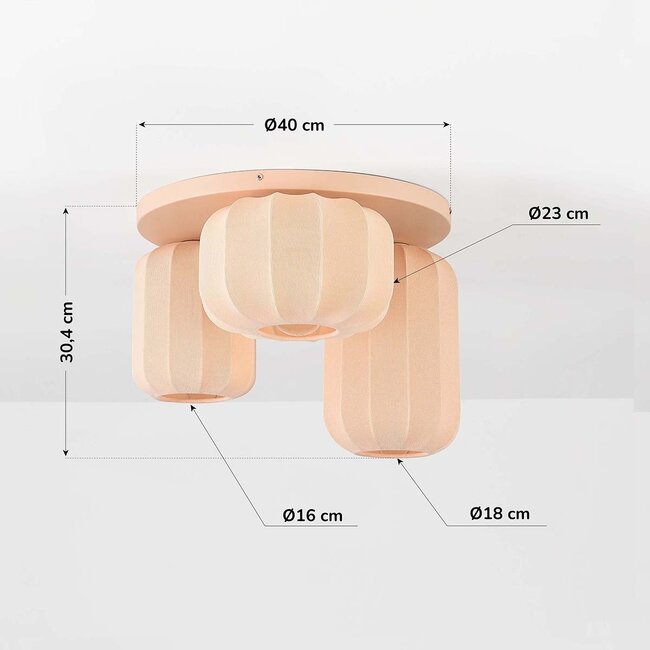 3-light Japandi ceiling light Sandel