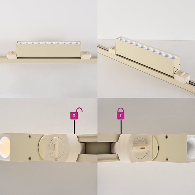 1-phase track system of 1.5 m with Nexu spotlights 3000 Kelvin in beige