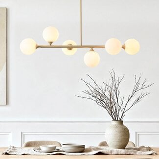 6-light pendant light Aster - beige with opal white glass