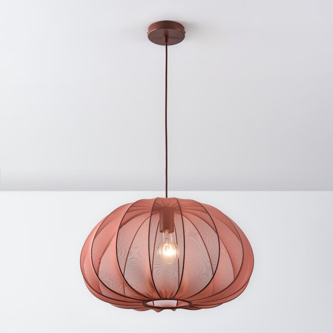Pendant lamp Ecruva with round terracotta pink fabric shade