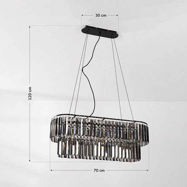 3-light luxury pendant light Kristo with smoked crystal glass