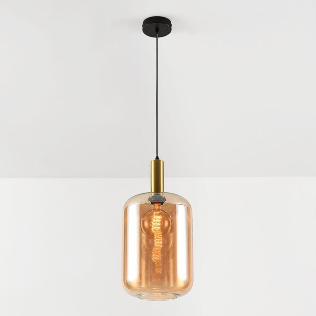 Pendant lamp Sofito in gold with amber glass