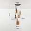 5-light pendant lamp Cinque in gold with amber glass