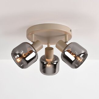 3-light swivelling ceiling light sand beige with smoked glass and mirror effect - Klarina