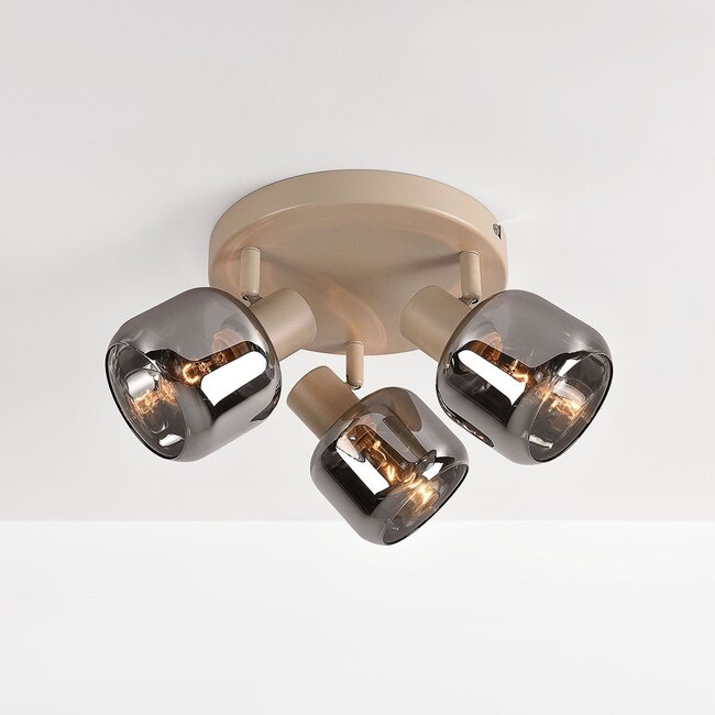 3-light swivelling ceiling light sand beige with smoked glass and mirror effect - Klarina