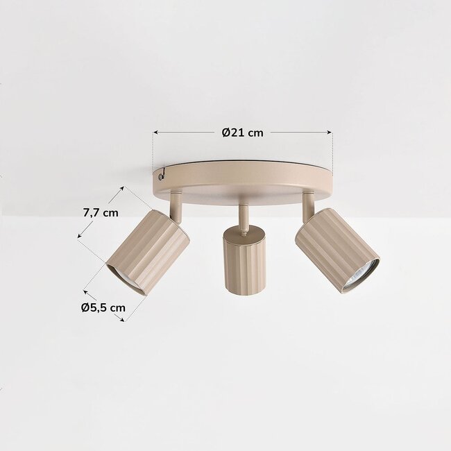 3-light rotatable ceiling light Bruna with ribbed spotlights - Beige