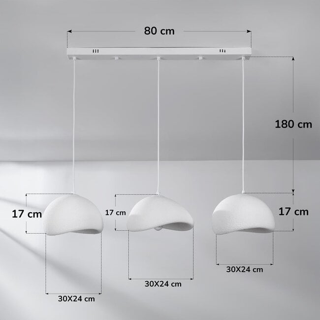 Shibui 3-light compact pendant light - white stone effect