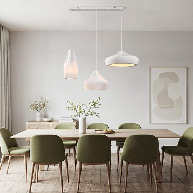 Modern white pendant lamp in Wabi-Sabi style, 3-light - Kaze