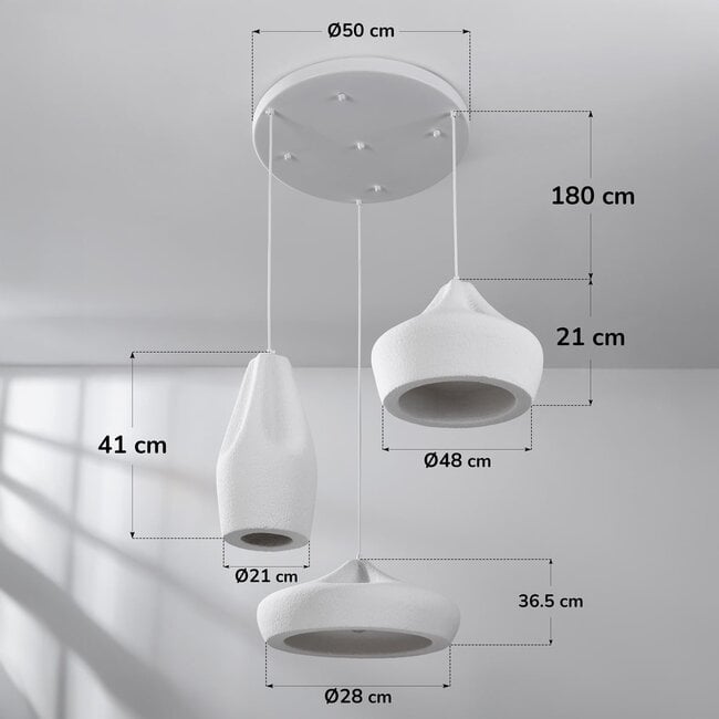 Mizu 3-light pendant light - white stone effect