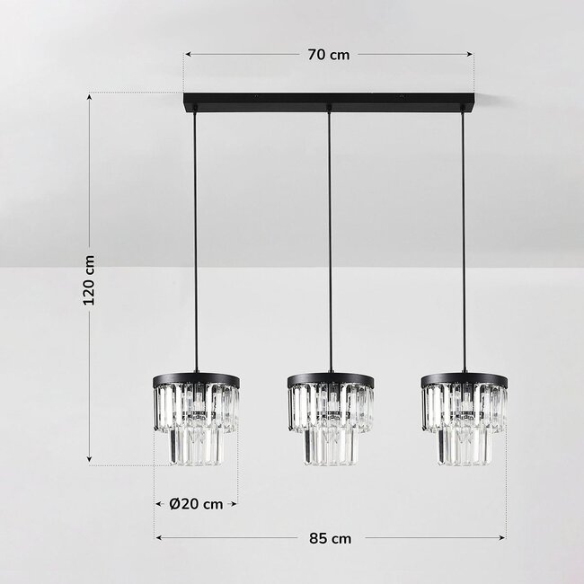 3-light pendant light with glass crystals - Kristi