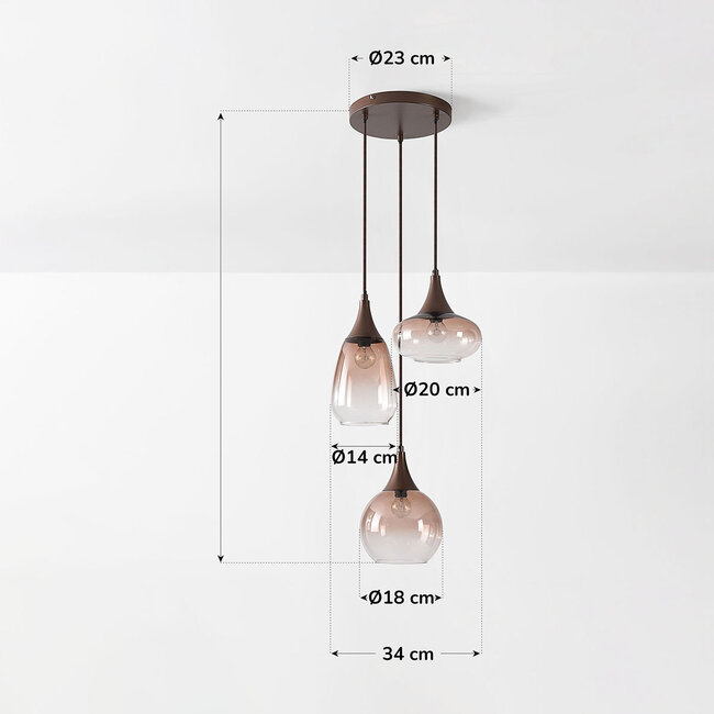 3-light pendant light Loua with ombre glass - brown