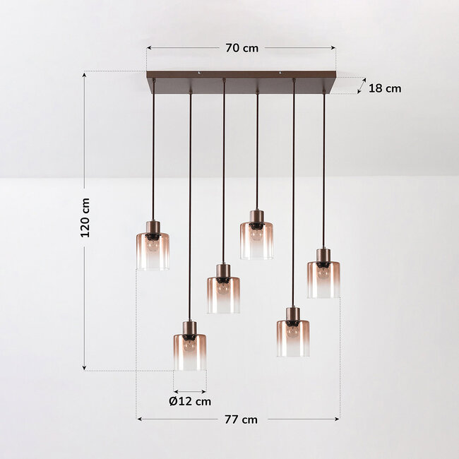 6-light Palaio pendant light with ombre glass - brown