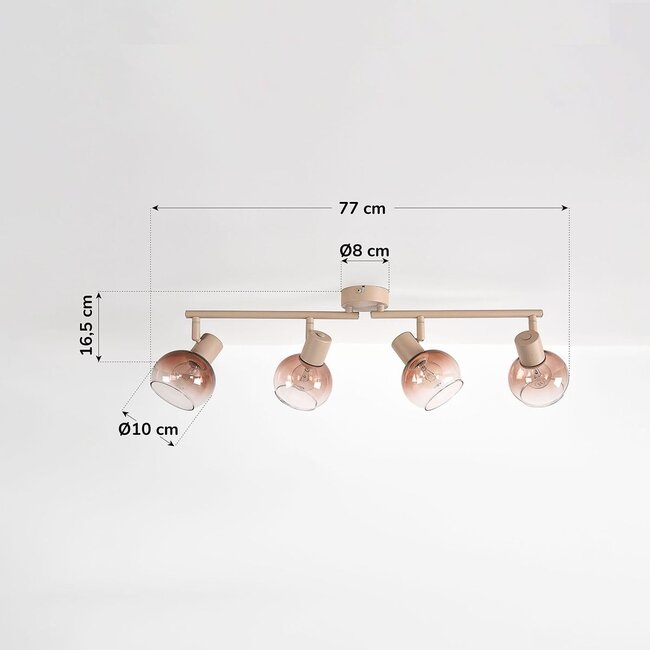 4-light adjustable ceiling light Dari with ombre glass - beige