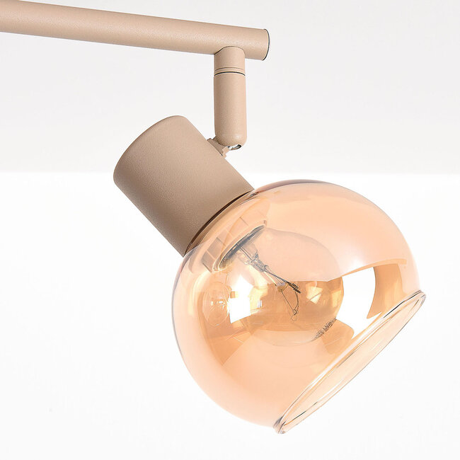 4-light adjustable ceiling light Dari with amber glass - beige