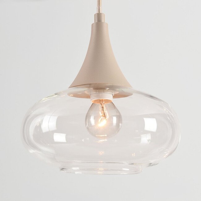 6-light pendant light Loic with transparent glass - sand beige
