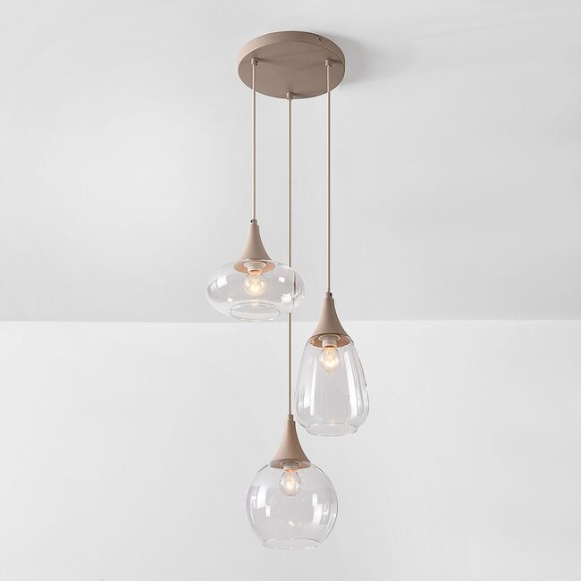 3-light pendant light Loua with transparent glass - sand beige