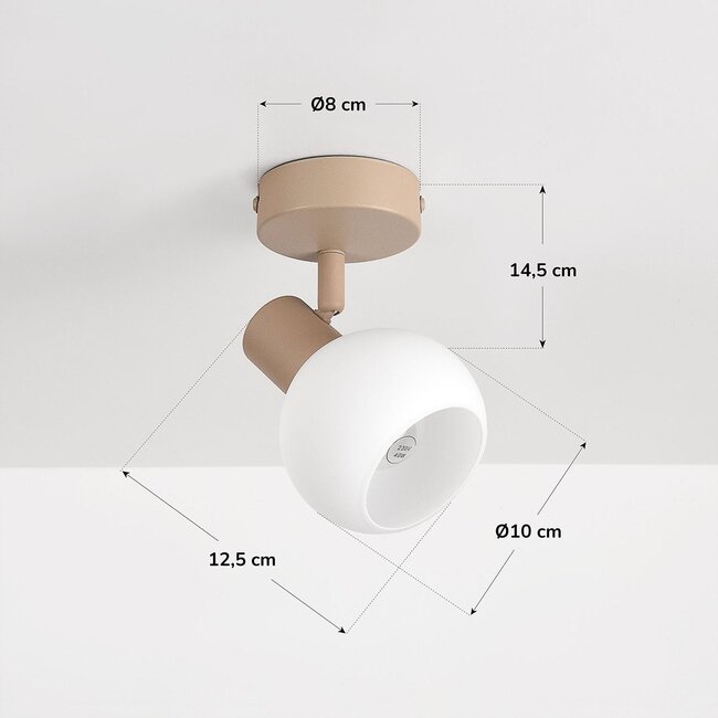 Adjustable ceiling spotlight Pilou with opal white glass - beige