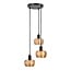 3-light modern pendant light Scott - matt black and amber glass
