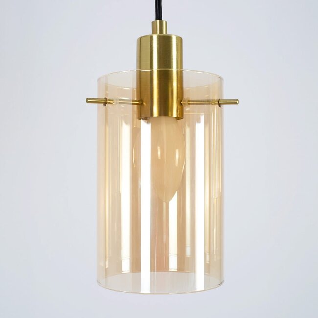 Industrial matt black and sand gold pendant lamp with amber glass 4-light - Tuscon