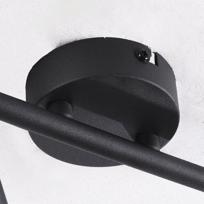 Harun 2-light ceiling light in rattan and black metal