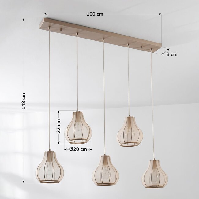 Japandi Senji pendant lamp – 5-light sand taupe with linen shades