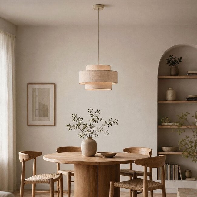 Tonio pendant light with layered fabric shade
