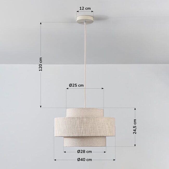 Tonio pendant light with layered fabric shade
