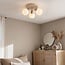 Ceiling lamp Natasja with 3 adjustable ribbed opal-white glass globes in sand beige
