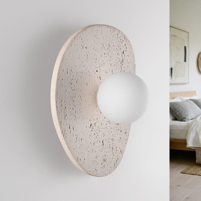 Wall lamp Lucio - travertine (natural stone) with glass globe