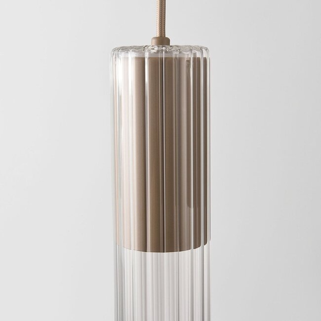 Pendant light Frida beige with ribbed glass, 4-light