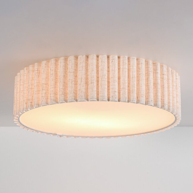 Ceiling light Annalies with ribbed linen shade - off-white